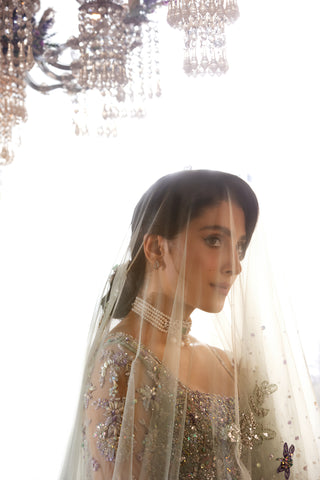 Mint Adda Work Khadi Silk Bridal Gown (2-Piece) - Image 15