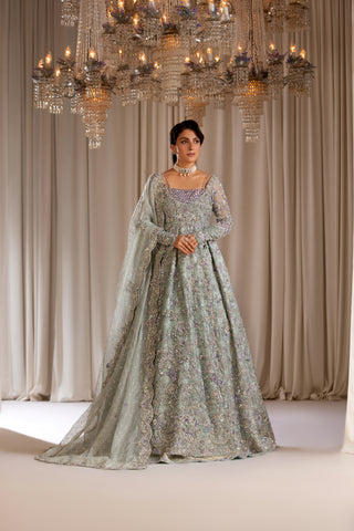 Mint Adda Work Khadi Silk Bridal Gown (2-Piece) - Image 2