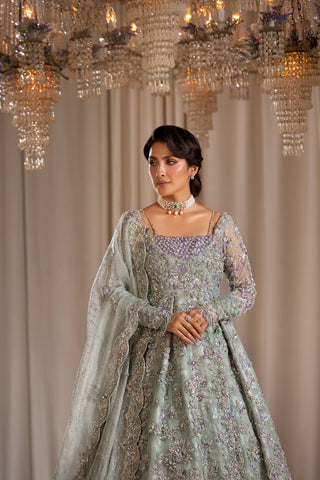 Mint Adda Work Khadi Silk Bridal Gown (2-Piece) - Image 3