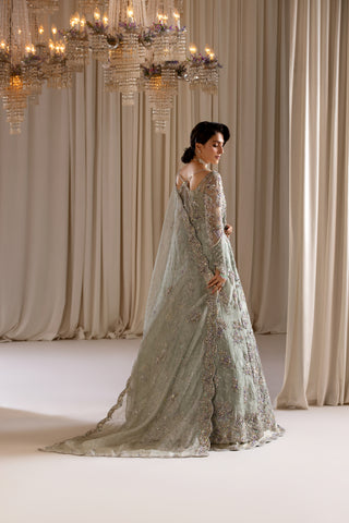 Mint Adda Work Khadi Silk Bridal Gown (2-Piece) - Image 4