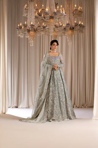 Mint Adda Work Khadi Silk Bridal Gown (2-Piece) - Image 6