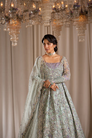 Mint Adda Work Khadi Silk Bridal Gown (2-Piece) - Image 7