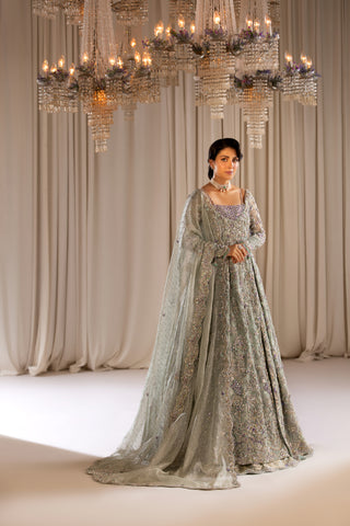 Mint Adda Work Khadi Silk Bridal Gown (2-Piece) - Image 8