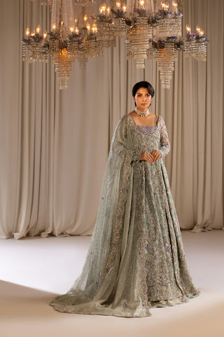 Mint Adda Work Khadi Silk Bridal Gown (2-Piece) - Image 9