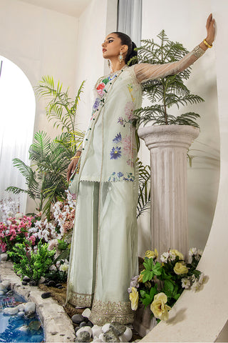 Mint Green Embroidered Net Gown (3-Piece) - Image 10