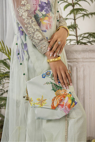 Mint Green Embroidered Net Gown (3-Piece) - Image 11