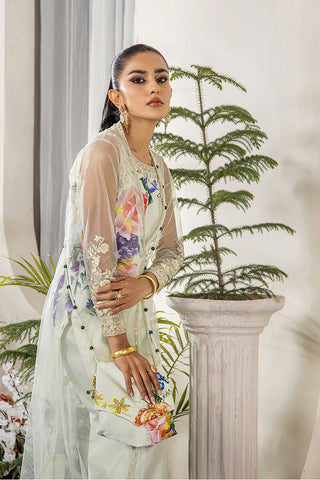 Mint Green Embroidered Net Gown (3-Piece) - Image 12