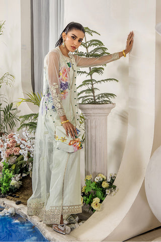 Mint Green Embroidered Net Gown (3-Piece) - Image 13