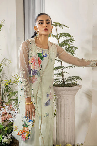 Mint Green Embroidered Net Gown (3-Piece) - Image 14