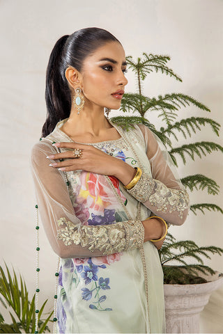 Mint Green Embroidered Net Gown (3-Piece) - Image 15