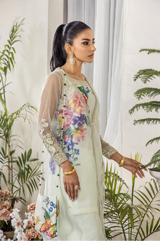 Mint Green Embroidered Net Gown (3-Piece) - Image 3