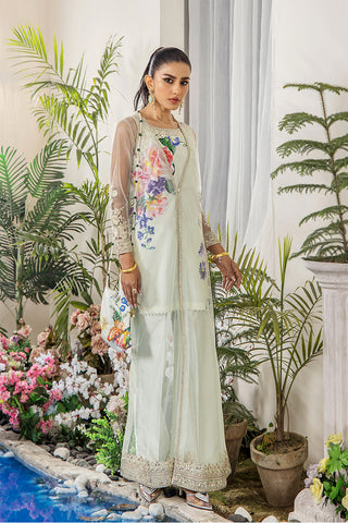 Mint Green Embroidered Net Gown (3-Piece) - Image 4