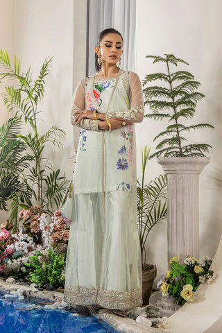 Mint Green Embroidered Net Gown (3-Piece) - Image 5