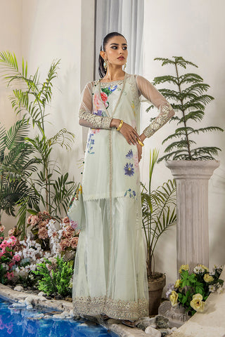 Mint Green Embroidered Net Gown (3-Piece) - Image 6