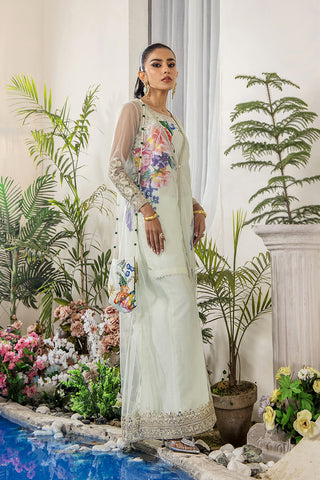 Mint Green Embroidered Net Gown (3-Piece) - Image 7