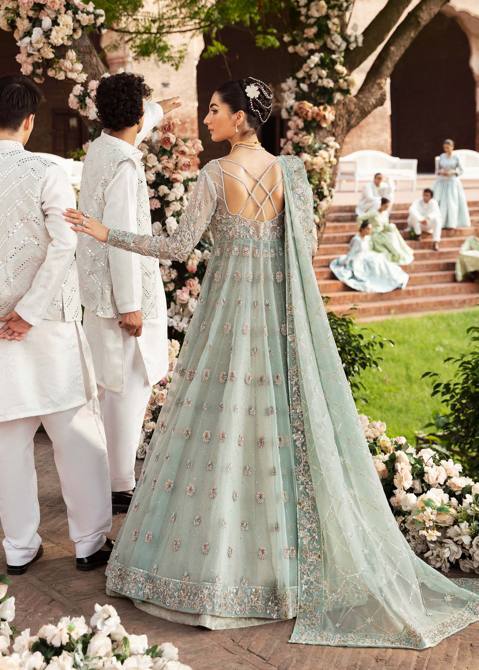 Seafoam Embellished Net Bridal Gown (2-Piece) - Image 3