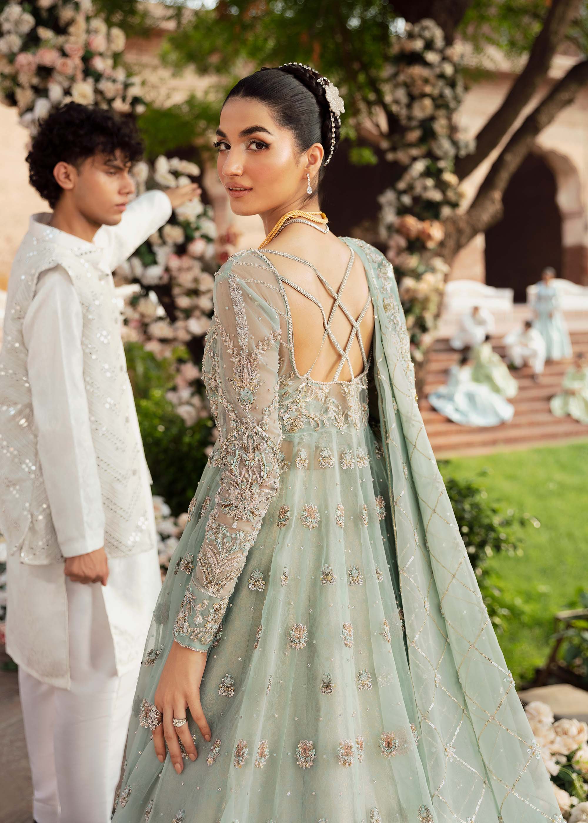 Seafoam Embellished Net Bridal Gown (2-Piece) - Image 4