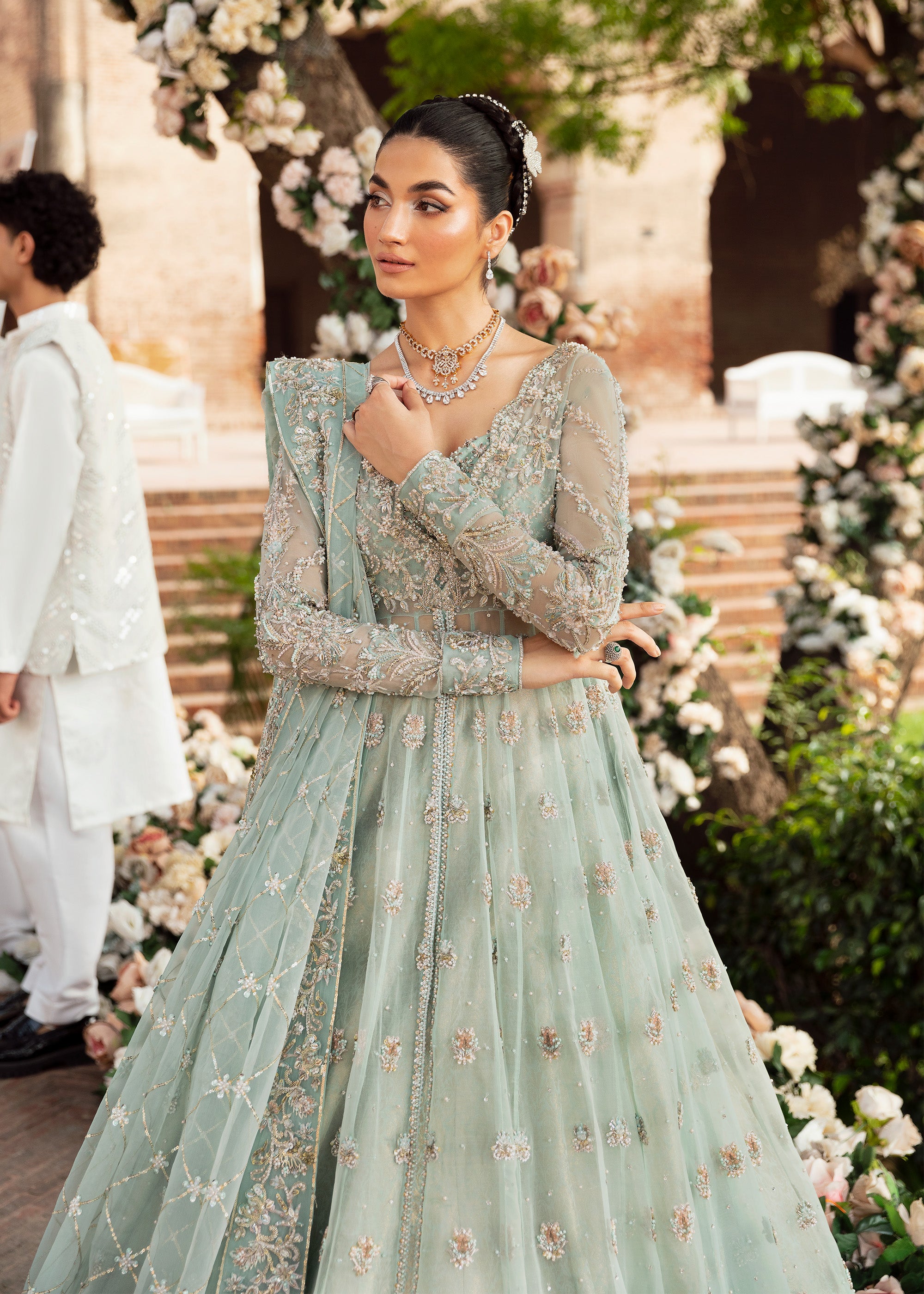 Seafoam Embellished Net Bridal Gown (2-Piece) - Image 6