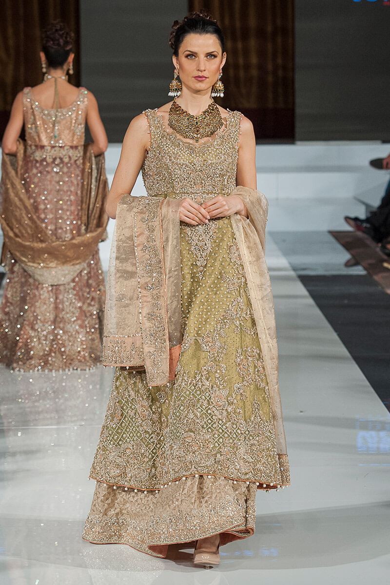 Pakistani Lime Green Embellished Net Bridal Gown (2-Piece) - Image 1