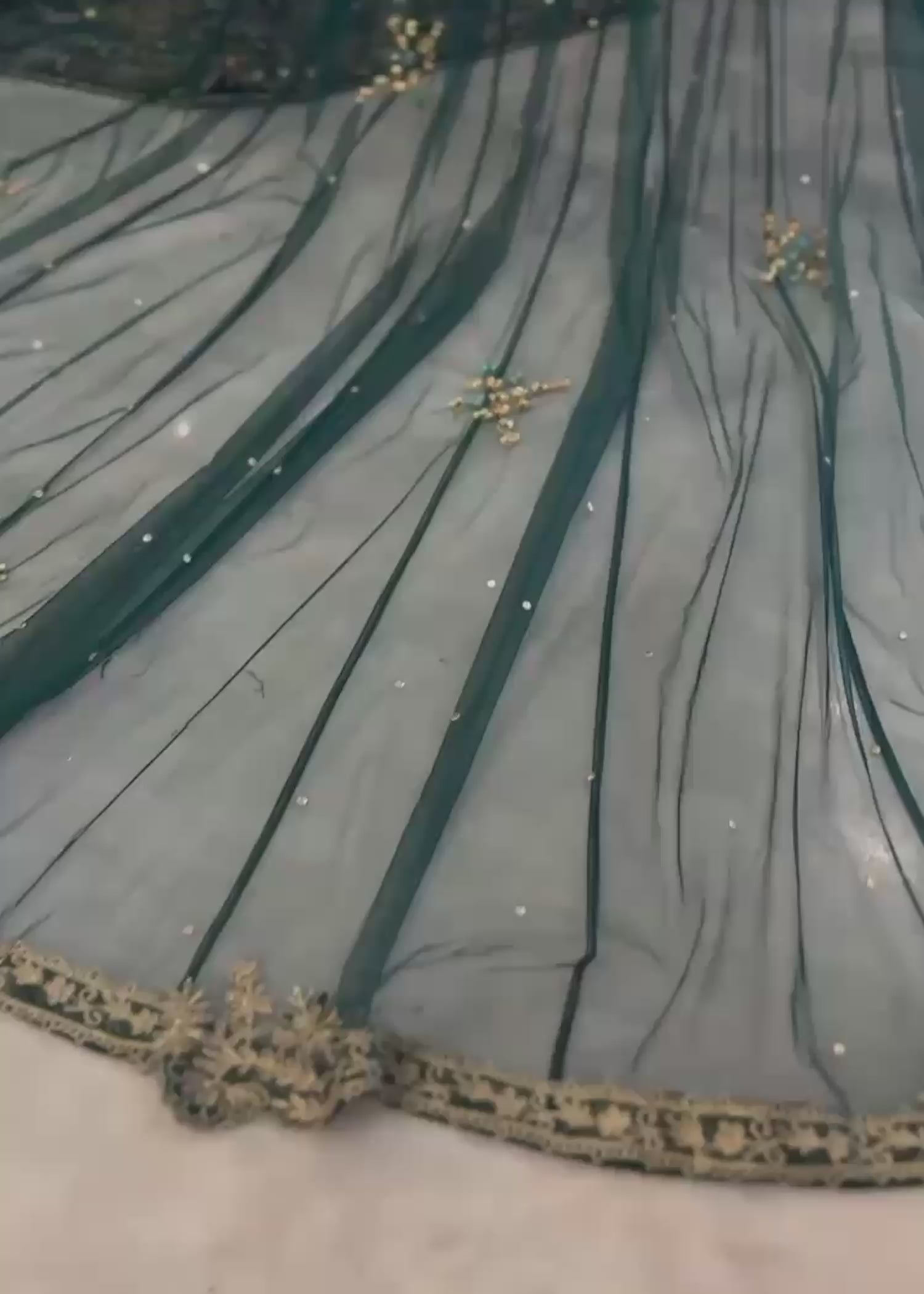 Deep Emerald Embroidered Net Bridal Gown (2-Piece) - Image 4