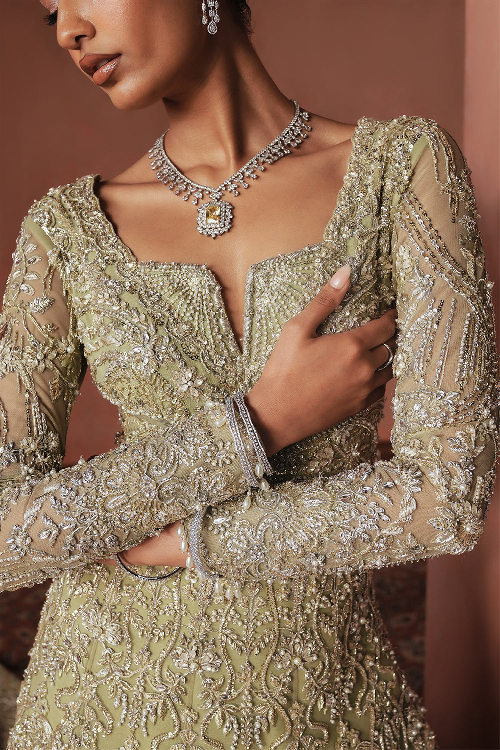 Indian Sage Embellished Net Trail Gown (2-Piece) - Image 3