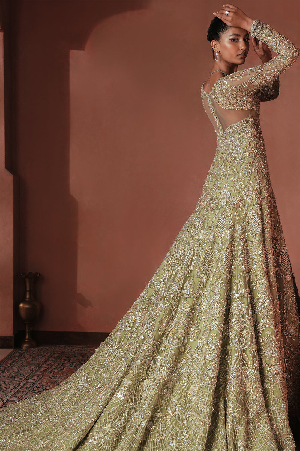 Indian Sage Embellished Net Trail Gown (2-Piece) - Image 5