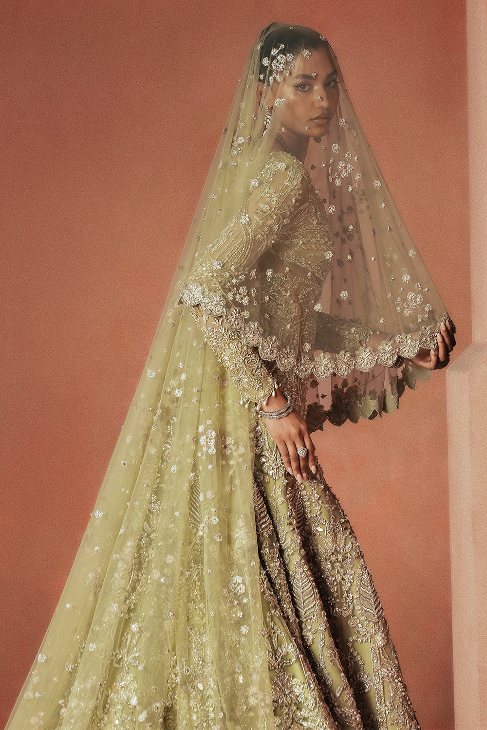 Indian Sage Embellished Net Trail Gown (2-Piece) - Image 6