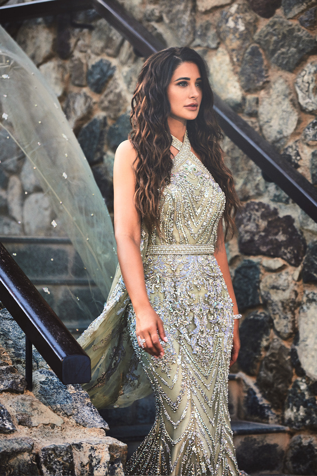 Iridescent Sage Embellished Net Mermaid Bridal Gown (2-Piece) - Image 2