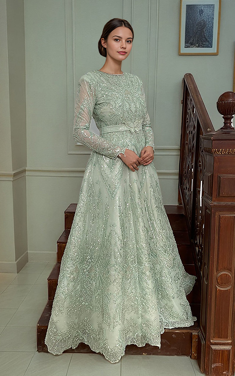 Mint Embellished Net Gown (1-Pc) - Image 2