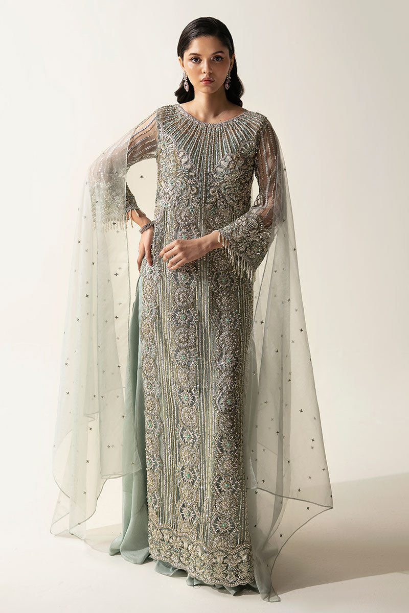 Pakistani Mint Green Embellished Net Gown (2-Piece) - Image 1