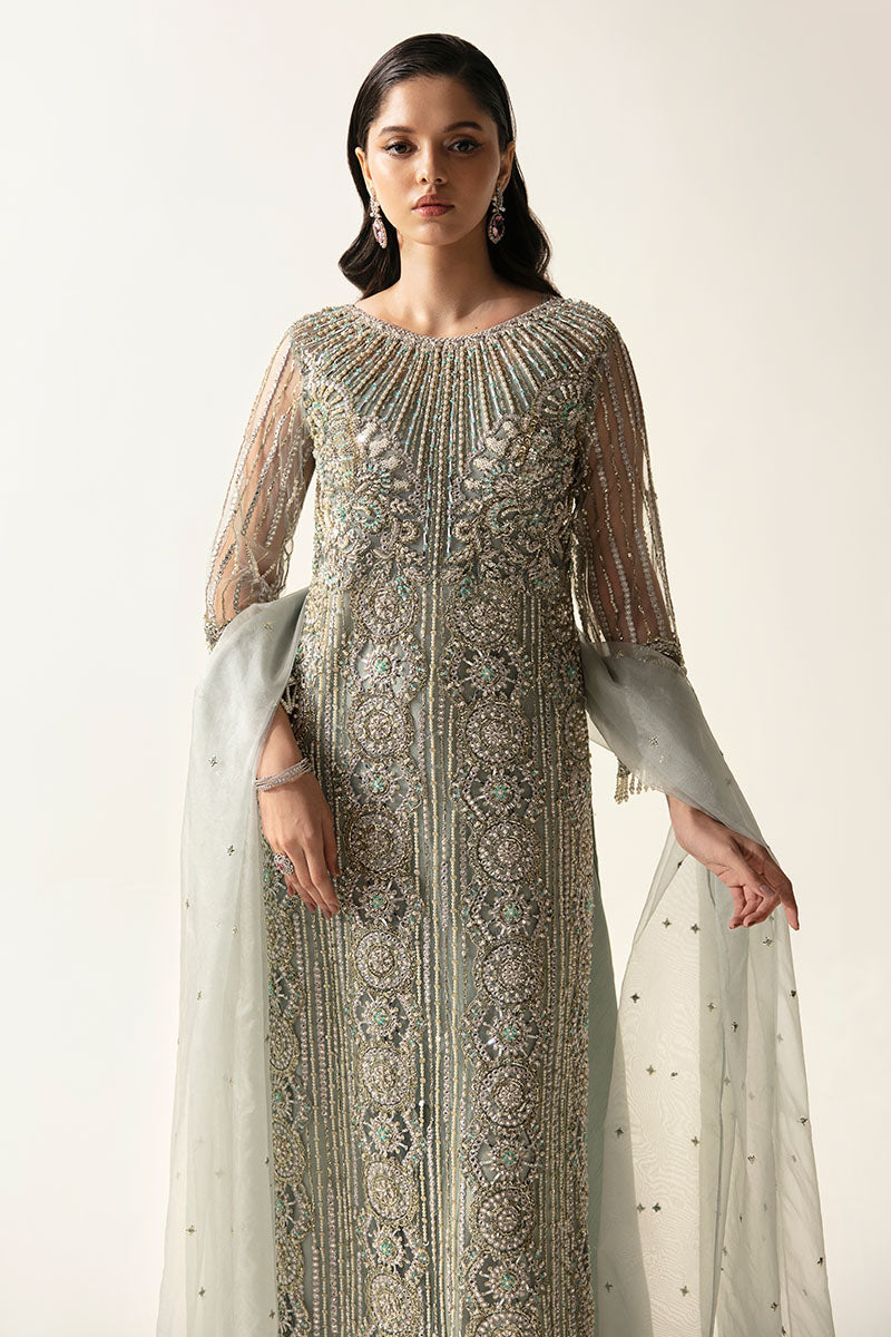 Pakistani Mint Green Embellished Net Gown (2-Piece) - Image 5