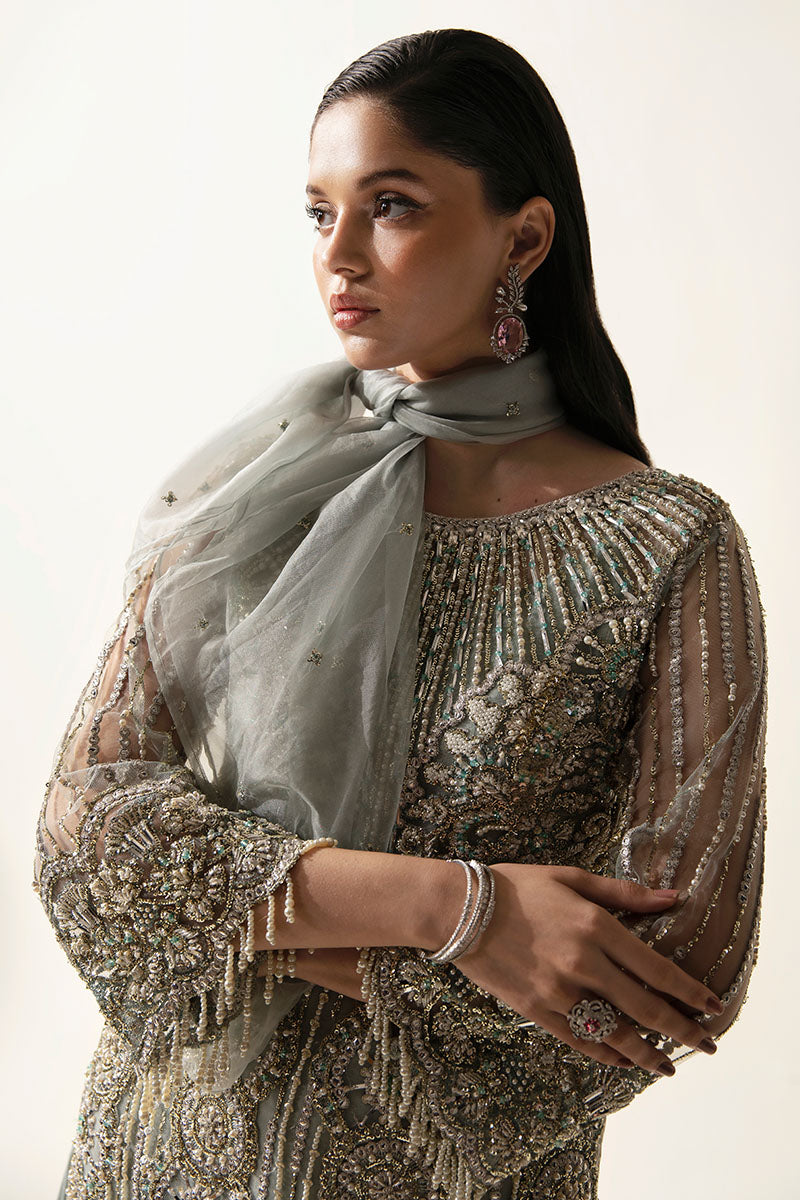 Pakistani Mint Green Embellished Net Gown (2-Piece) - Image 6