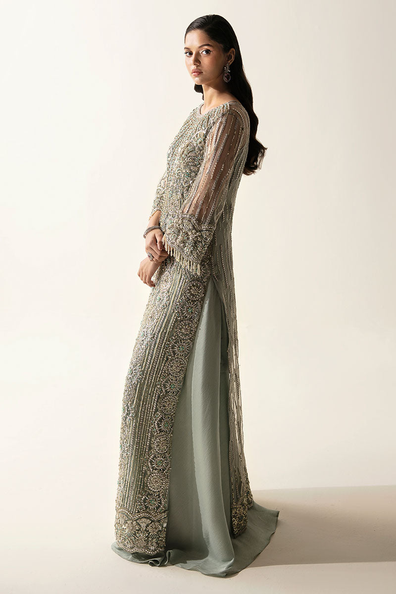 Pakistani Mint Green Embellished Net Gown (2-Piece) - Image 7