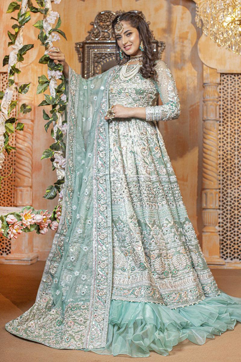 Pakistani Mint Embroidered Net Bridal Gown (2-Piece) - Image 2