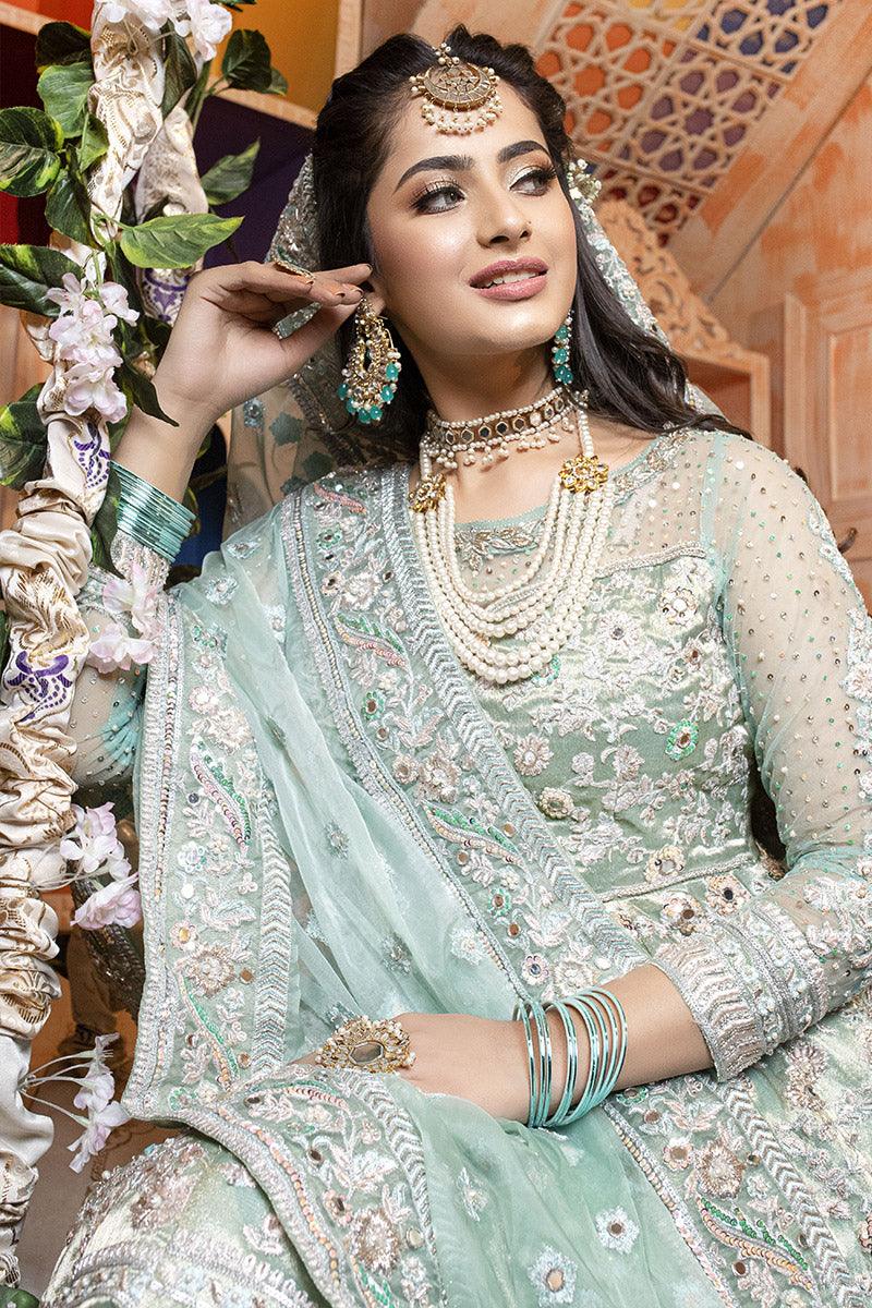 Pakistani Mint Embroidered Net Bridal Gown (2-Piece) - Image 6