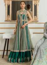 Pakistani Jade Green Embellished Net and Raw Silk Gown (2-Piece) - Image 3