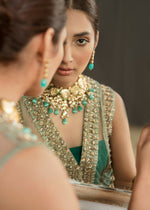 Pakistani Jade Green Embellished Net and Raw Silk Gown (2-Piece) - Image 4