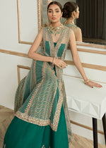Pakistani Jade Green Embellished Net and Raw Silk Gown (2-Piece) - Image 5