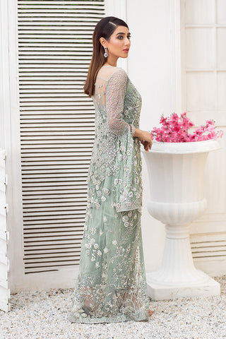 Sage Green Embellished Net Gown (1-Pc) - Image 4