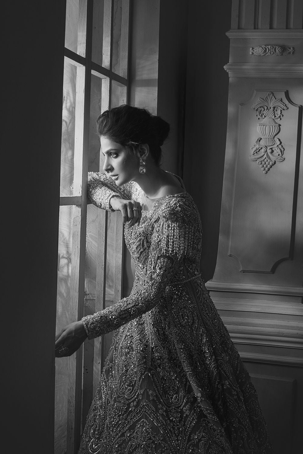 Pakistani Pastel Mint Embellished Net Bridal Gown (2-Piece) - Image 5