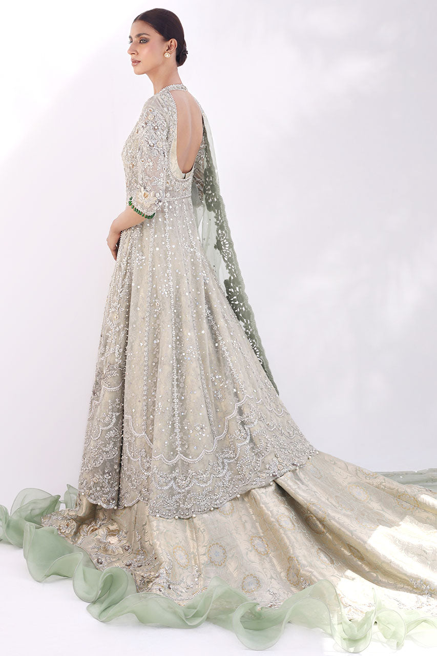 Mint Embroidered Net Bridal Gown (3-Piece) - Image 2