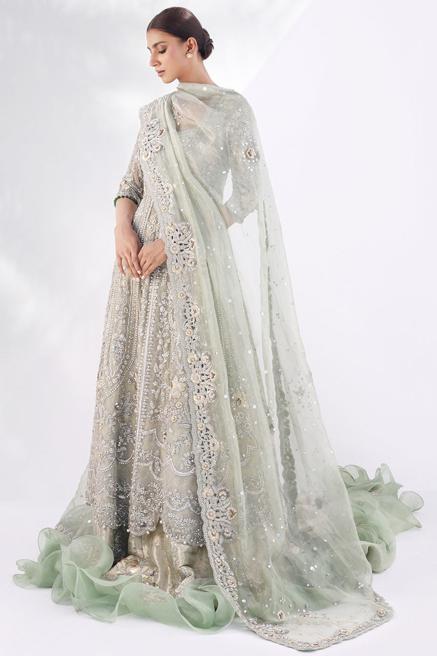 Mint Embroidered Net Bridal Gown (3-Piece) - Image 4