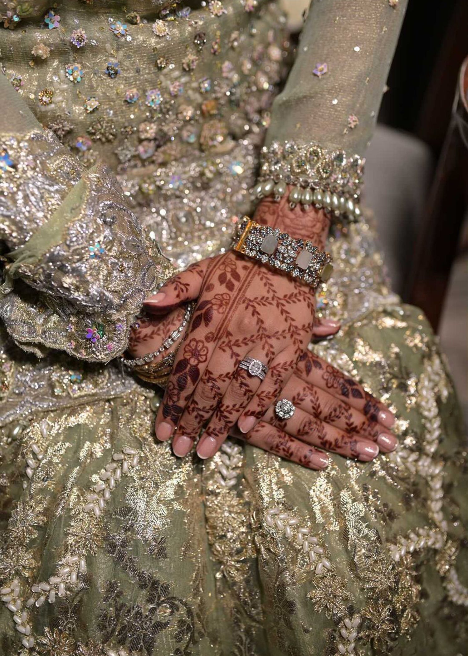 Sage Green Embellished Net Bridal Gown (2-Piece) - Image 4