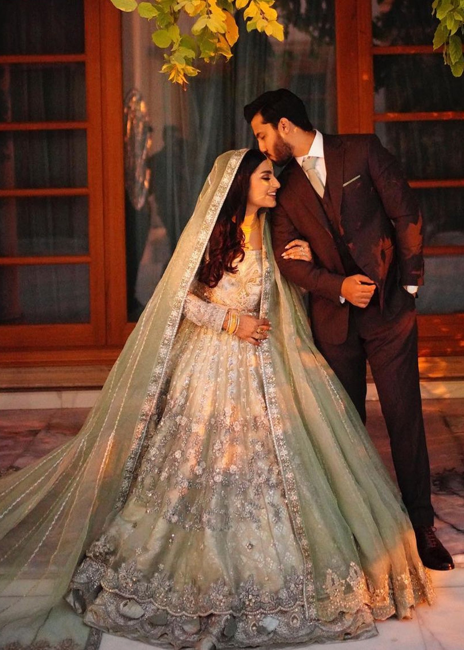 Sage Green Embellished Net Silk Bridal Gown (2-Piece) - Image 4