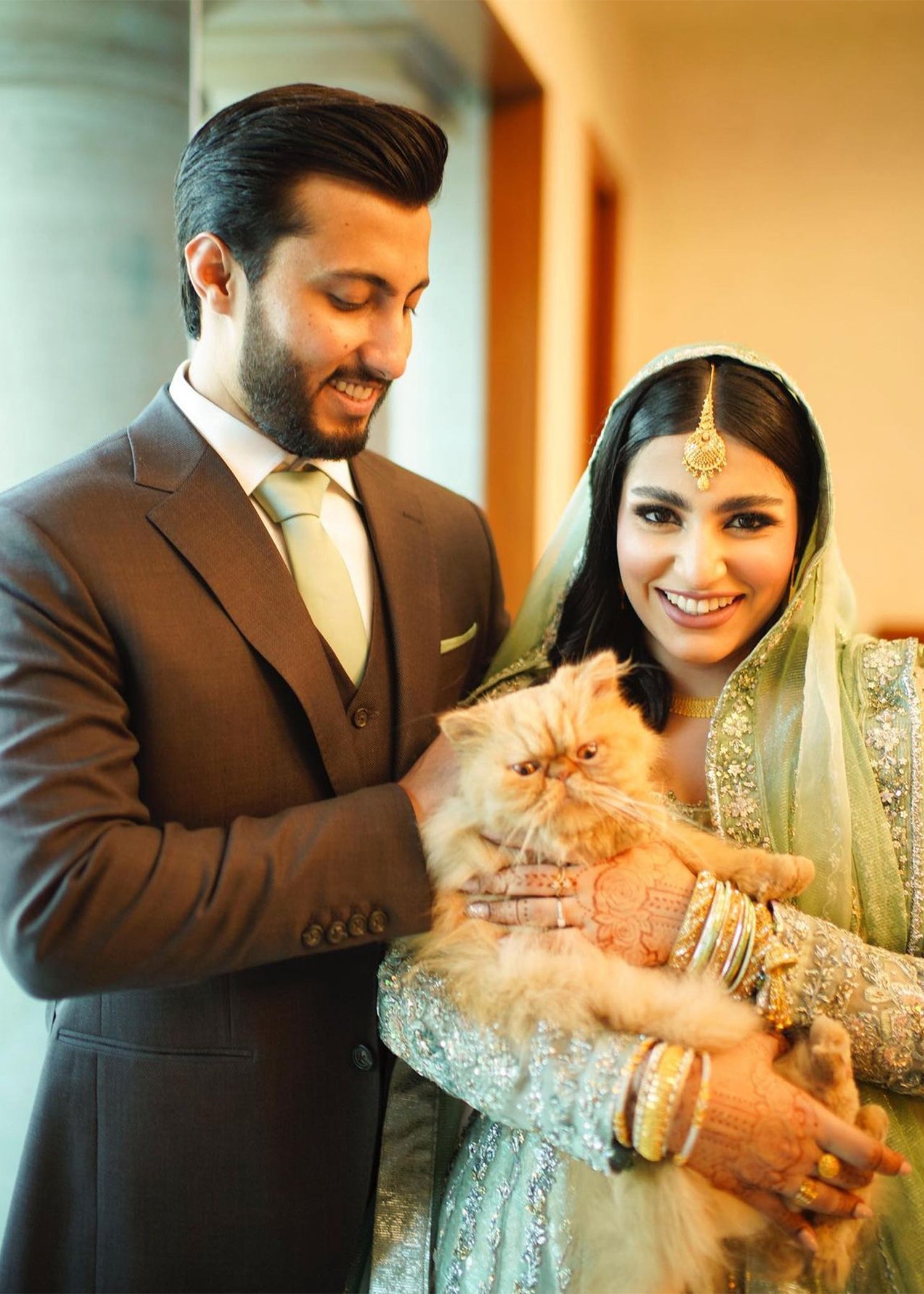 Sage Green Embellished Net Silk Bridal Gown (2-Piece) - Image 5