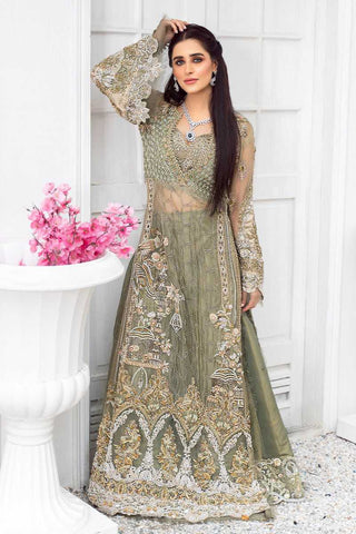 Sage Green Embroidered Net Formal Gown (1-Pc) - Image 2