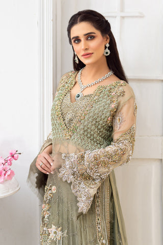 Sage Green Embroidered Net Formal Gown (1-Pc) - Image 6