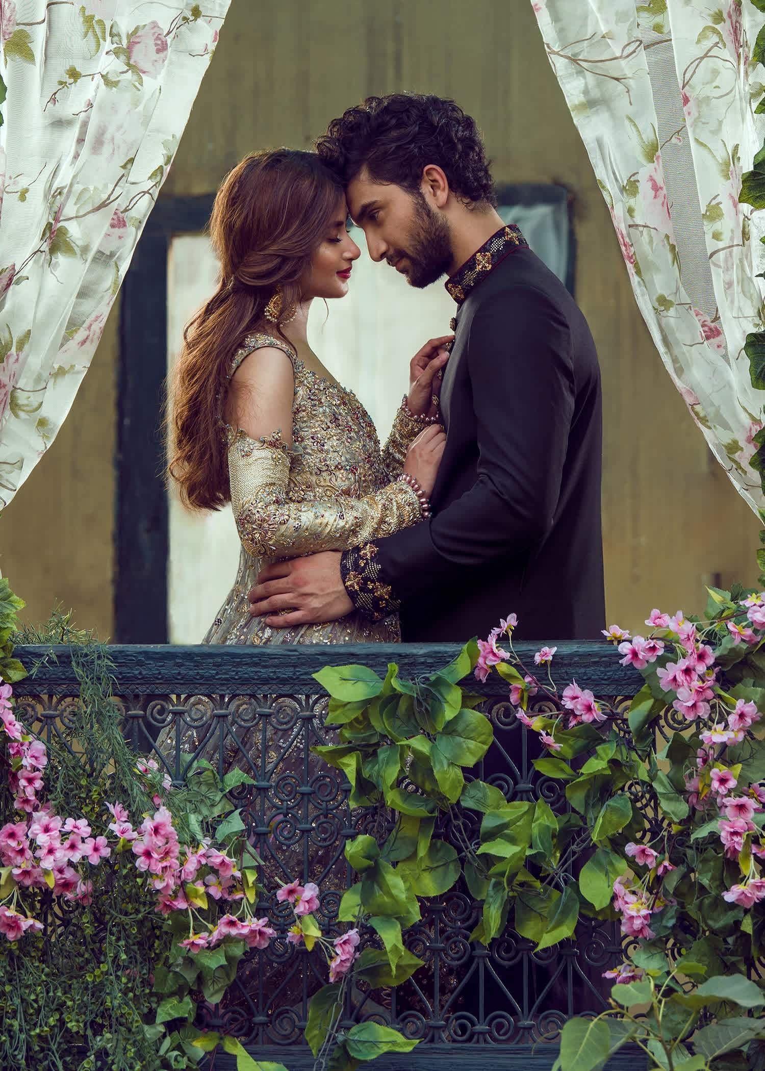 Pakistani Sage Green Embellished Net Bridal Gown (3-Piece) - Image 4