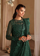 Pakistani Emerald Green Hand-Embellished Organza Gown (3-Piece) - Image 3