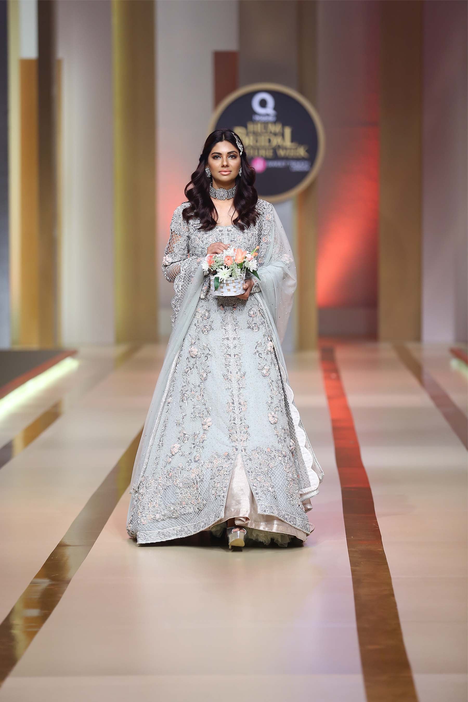 Pakistani Mint Embroidered Organza Silk Bridal Gown (2-Piece) - Image 1